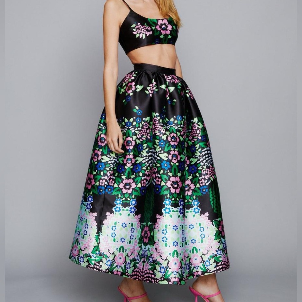 Nasty Gal Black and Pink Embellished Midi Skirt Set